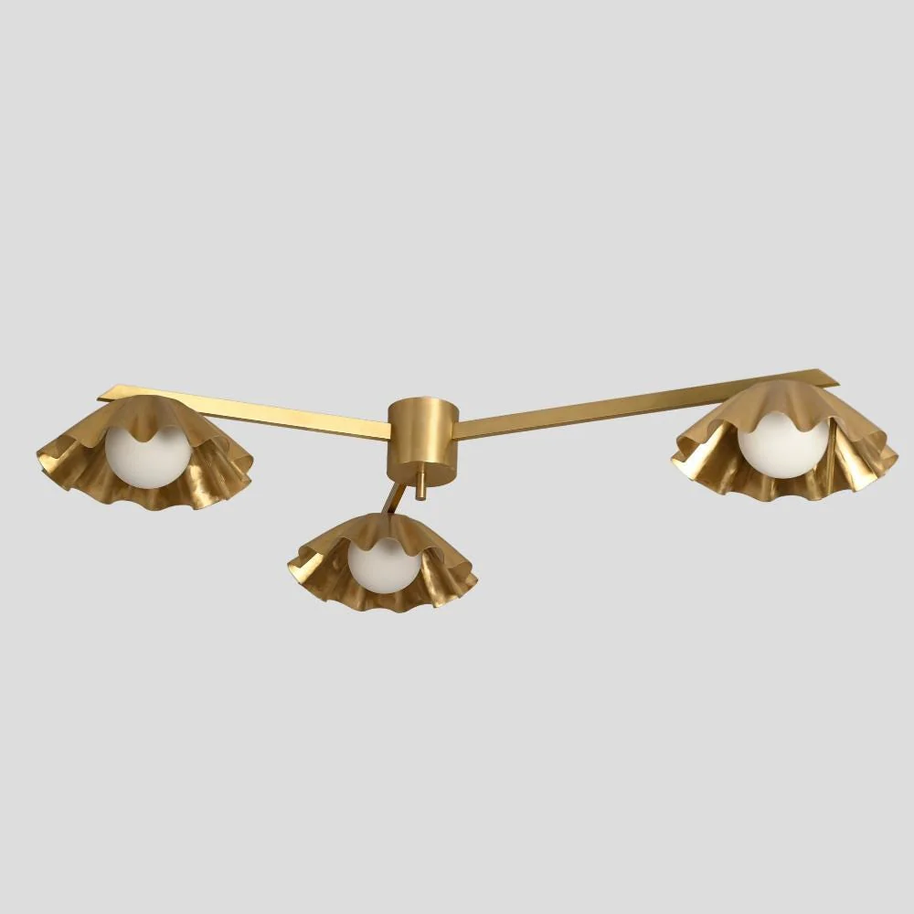 Three Arm Brass Flush Mount - Modern Globe Ceiling Light - Image 3