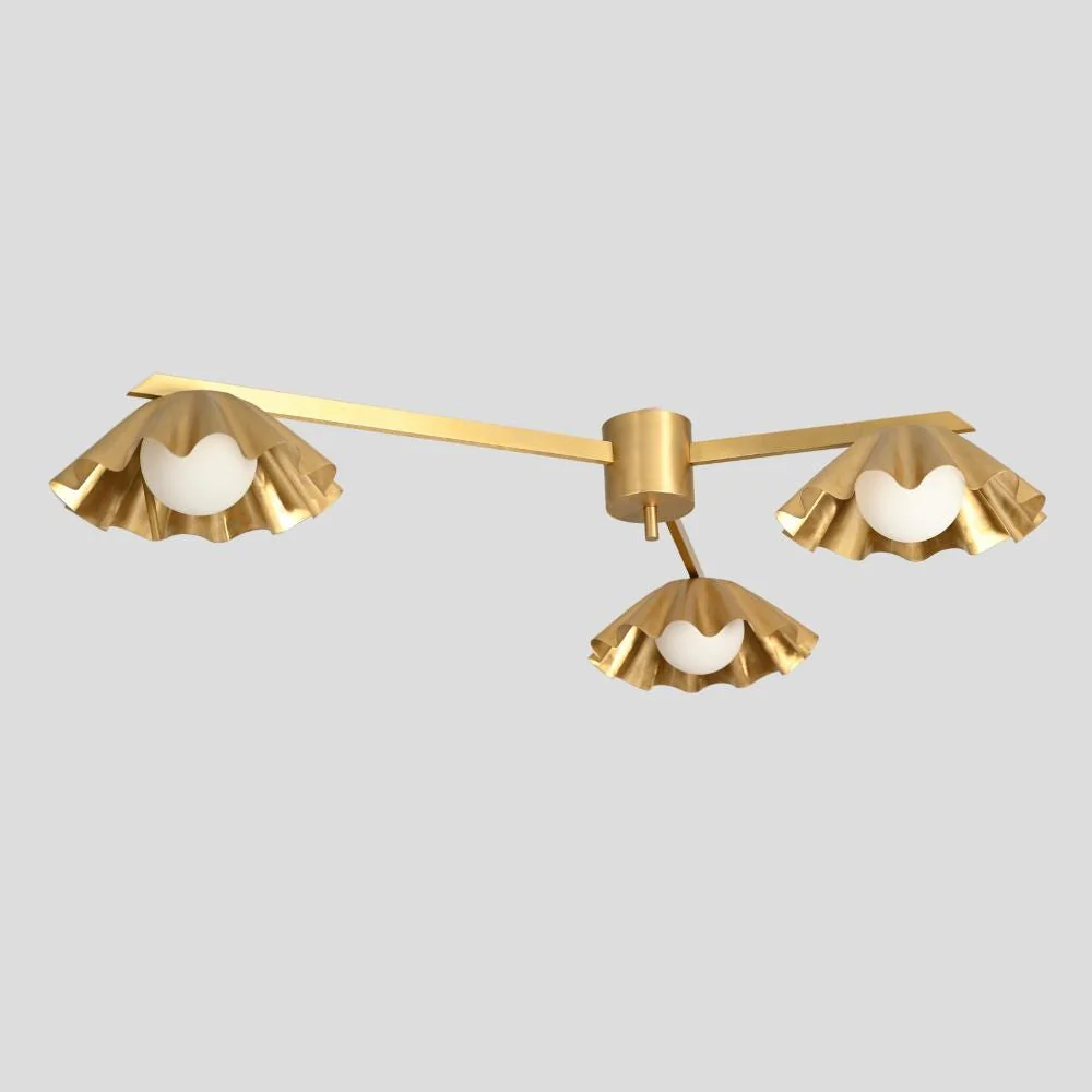 Three Arm Brass Flush Mount - Modern Globe Ceiling Light - Image 4