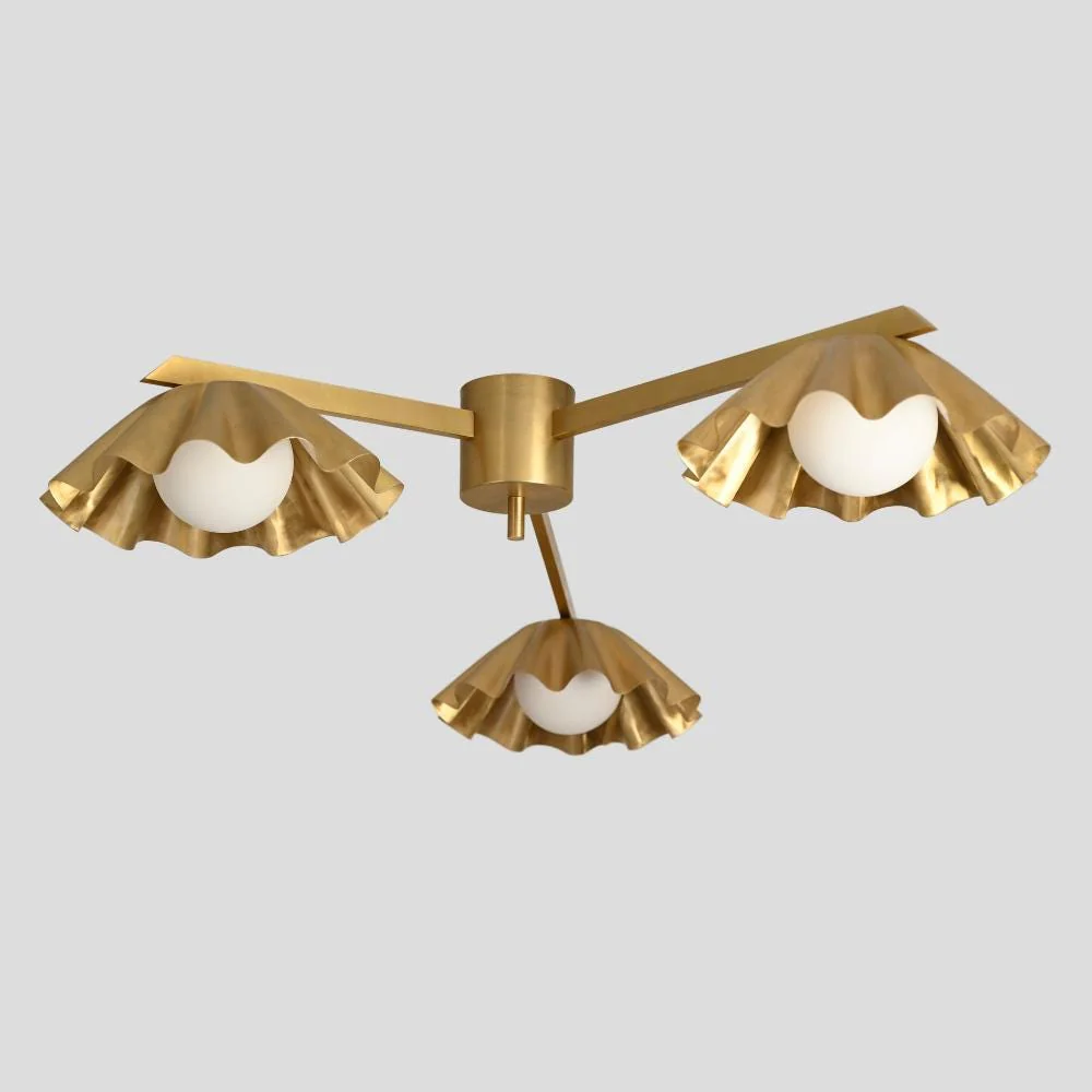 Three Arm Brass Flush Mount - Modern Globe Ceiling Light - Image 5