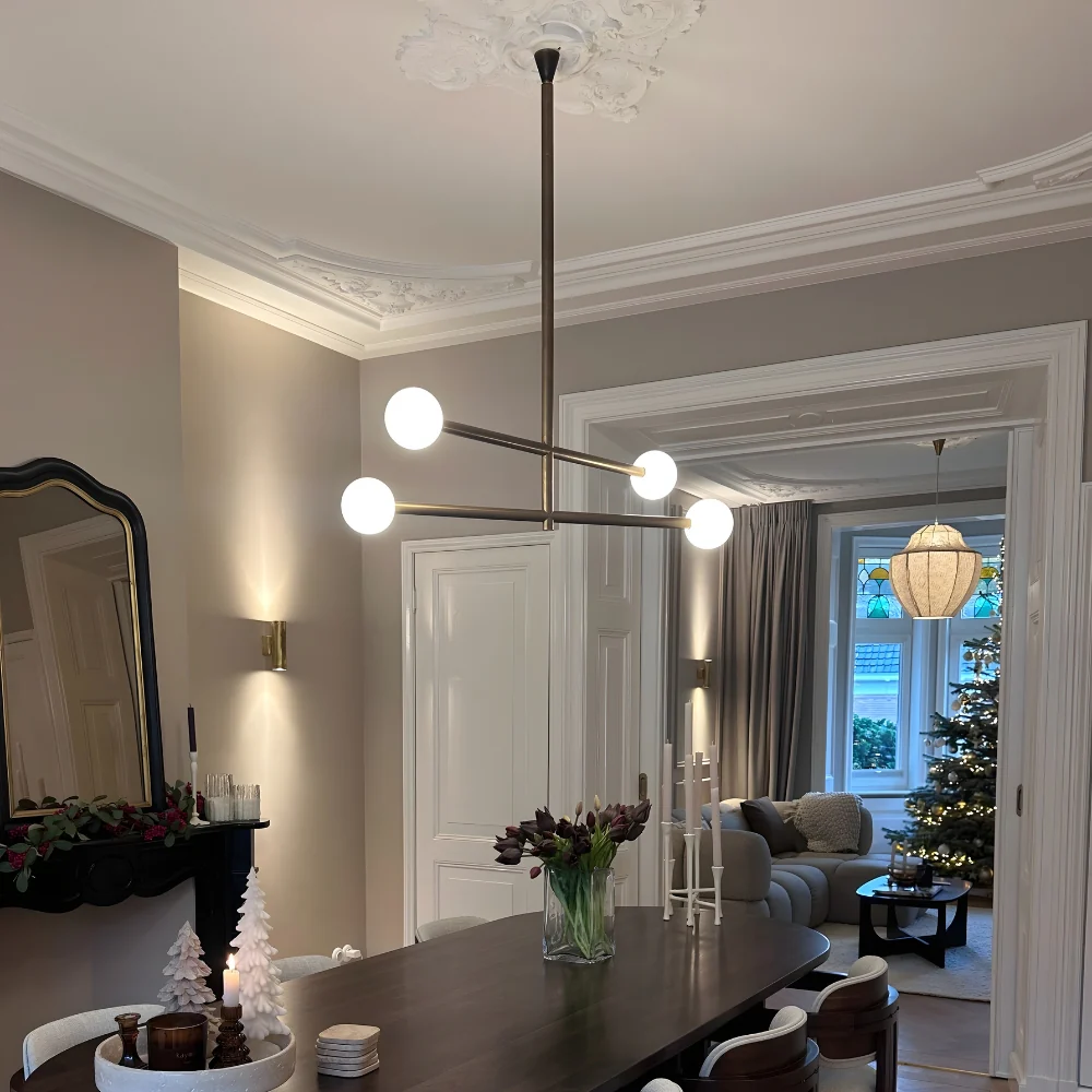 Brass Chandelier Ceiling Light Glass Globe - 4 Light Dining Room - Image 11