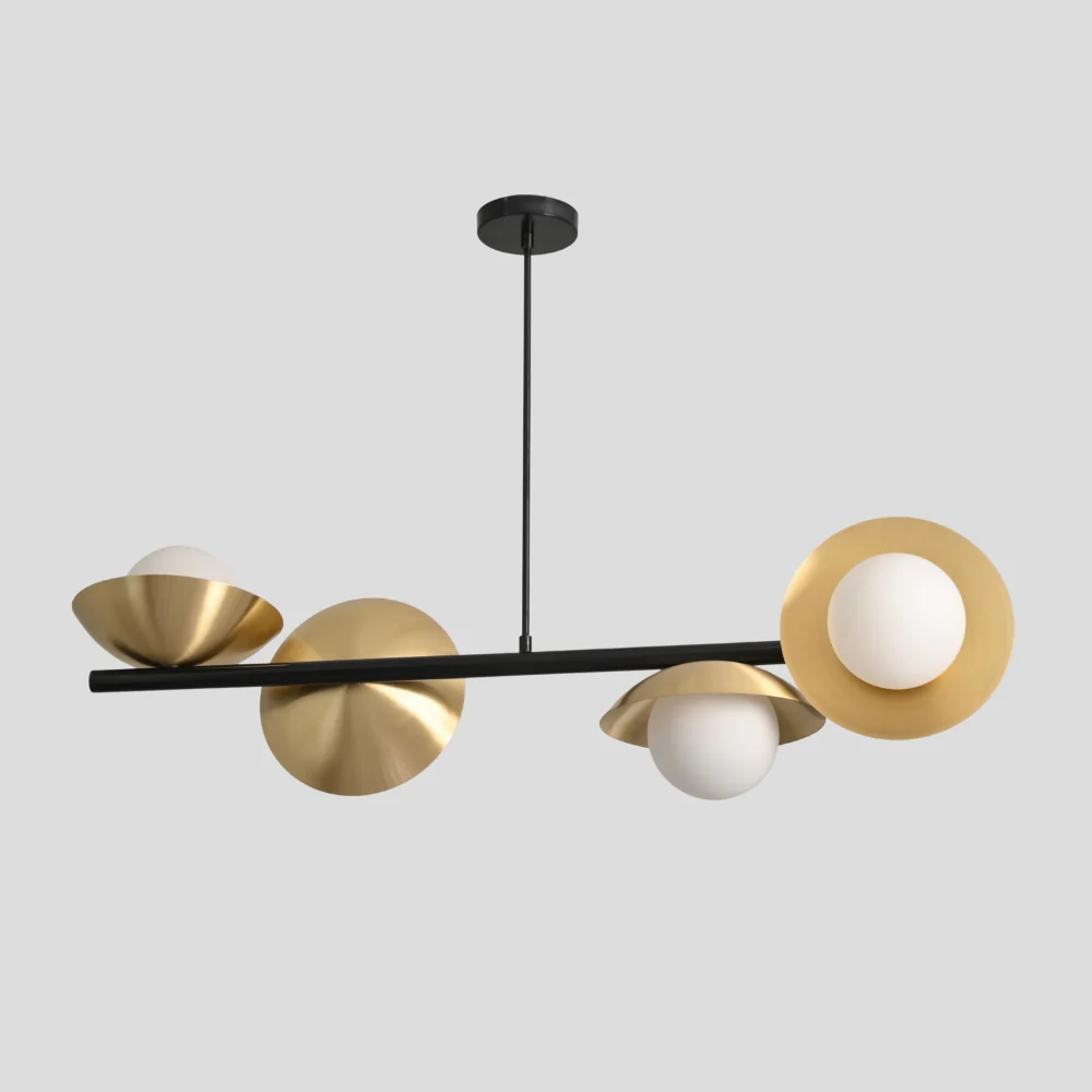 4 Brass Globe Chandelier - Matt Black Rod Ceiling Light - Image 3