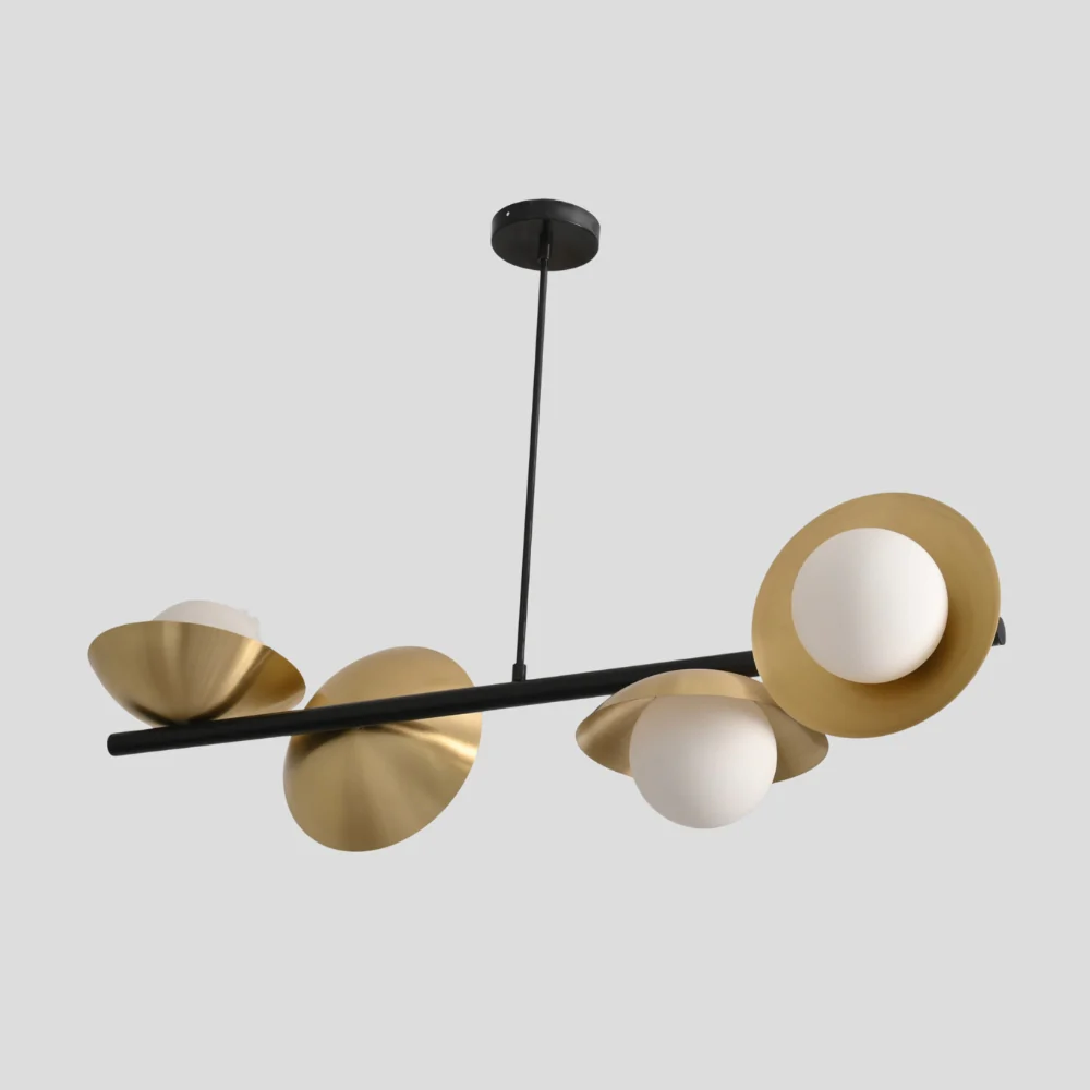 4 Brass Globe Chandelier - Matt Black Rod Ceiling Light - Image 4