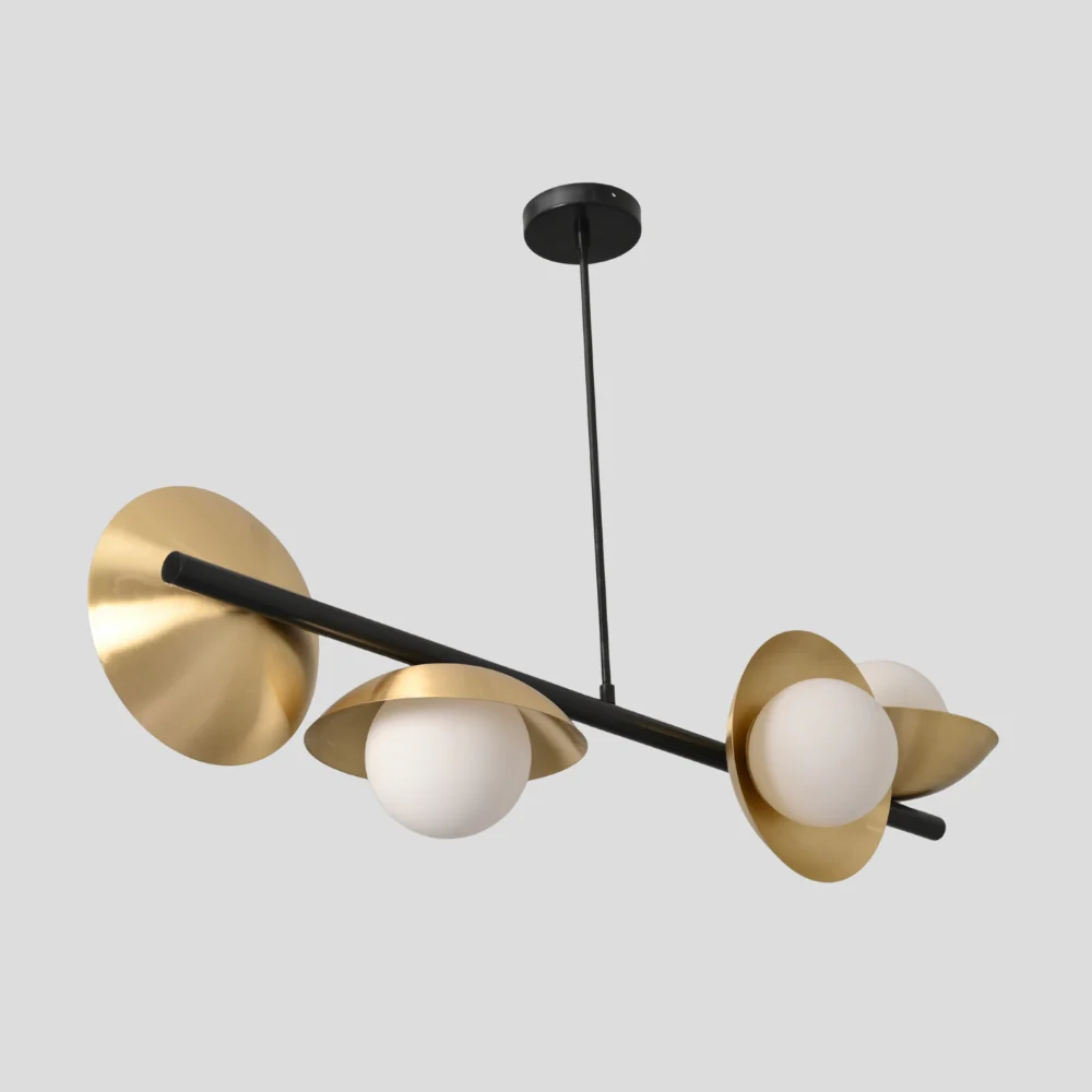 4 Brass Globe Chandelier - Matt Black Rod Ceiling Light - Image 5