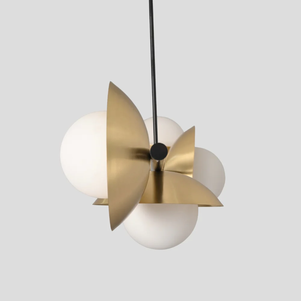 4 Brass Globe Chandelier - Matt Black Rod Ceiling Light - Image 7