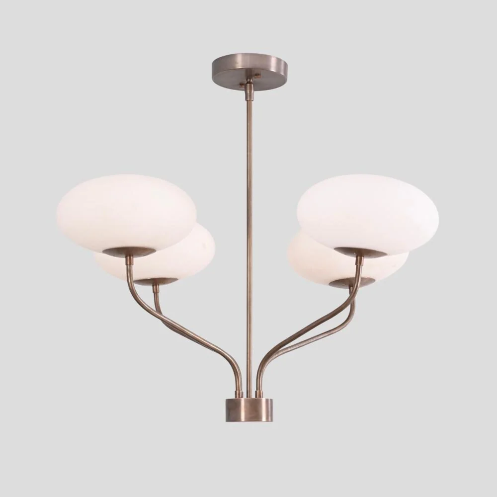 4 Brass Globe Chandelier - Mid Century Ceiling Light - Image 3