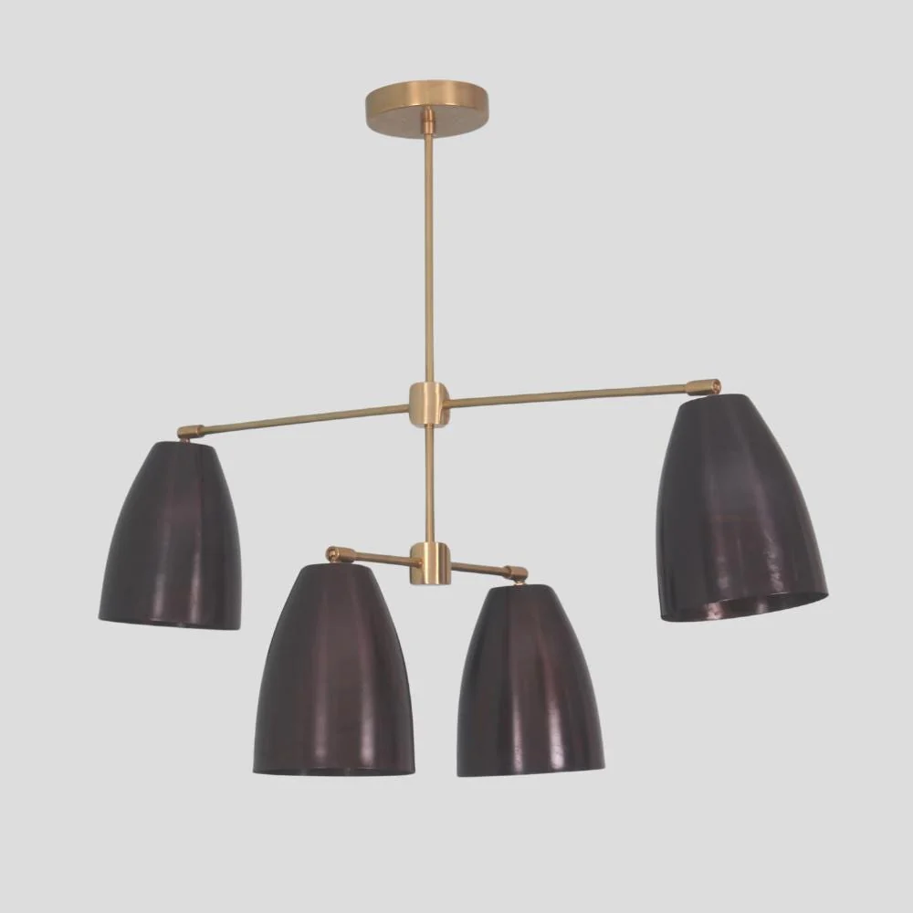 4 Matt Black Shade Ceiling Light - Modern Brass Pendant - Image 4