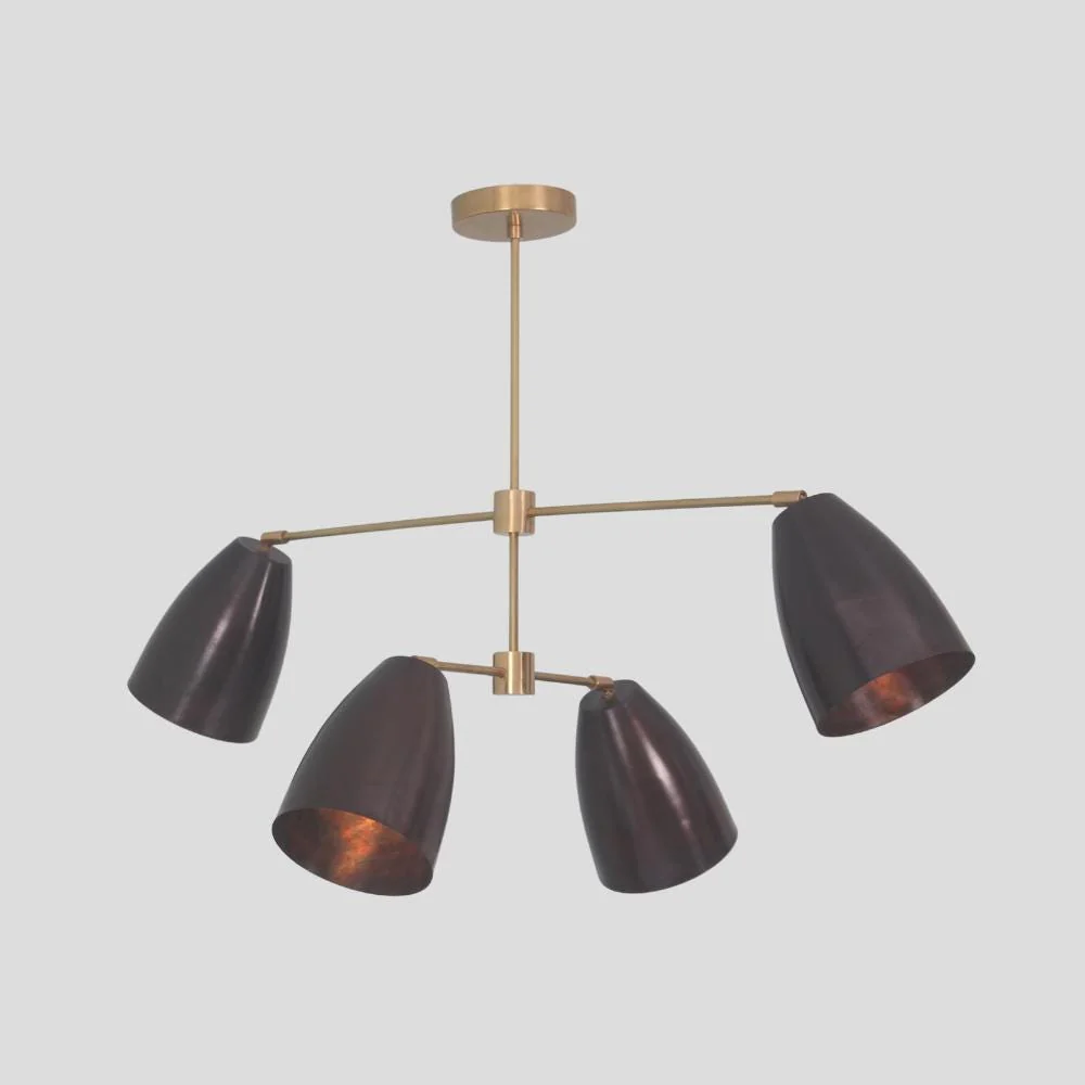 4 Matt Black Shade Ceiling Light - Modern Brass Pendant - Image 5