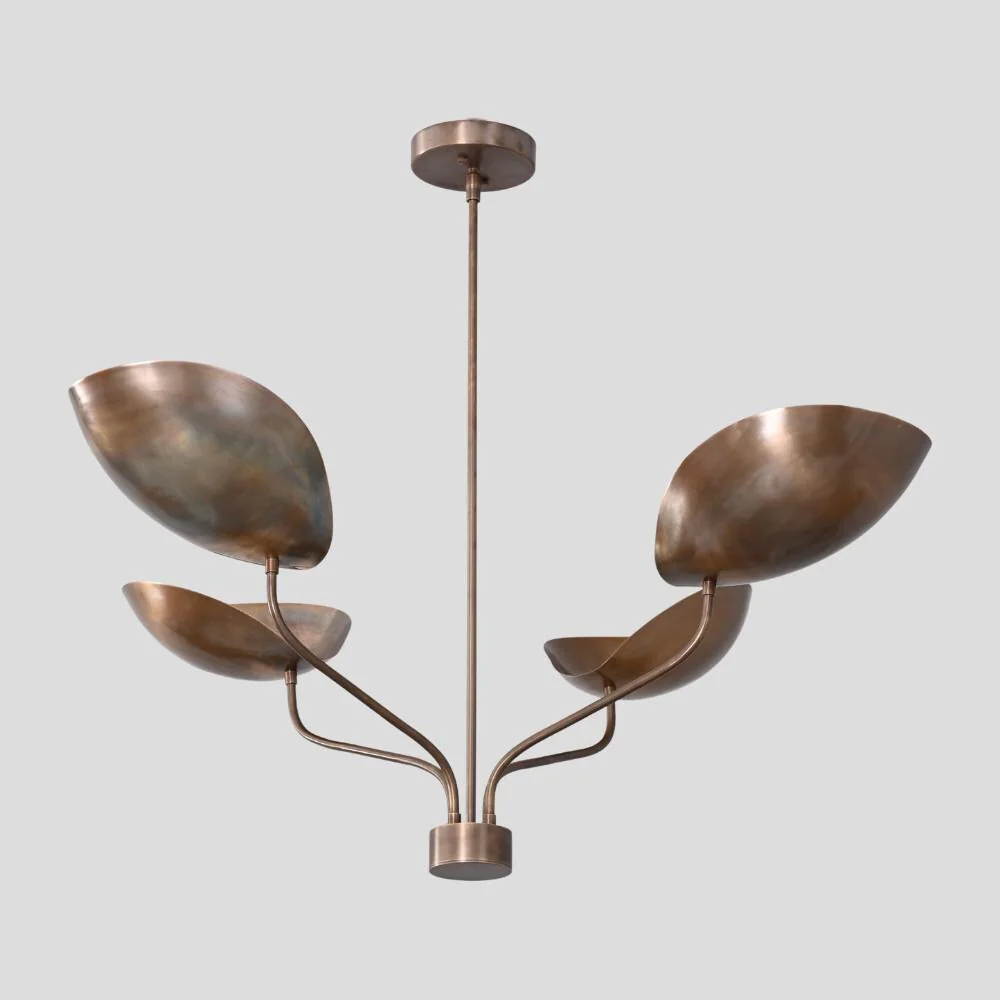 4 Arm Curved Brass Pendant - Modern Ceiling Light - Image 3