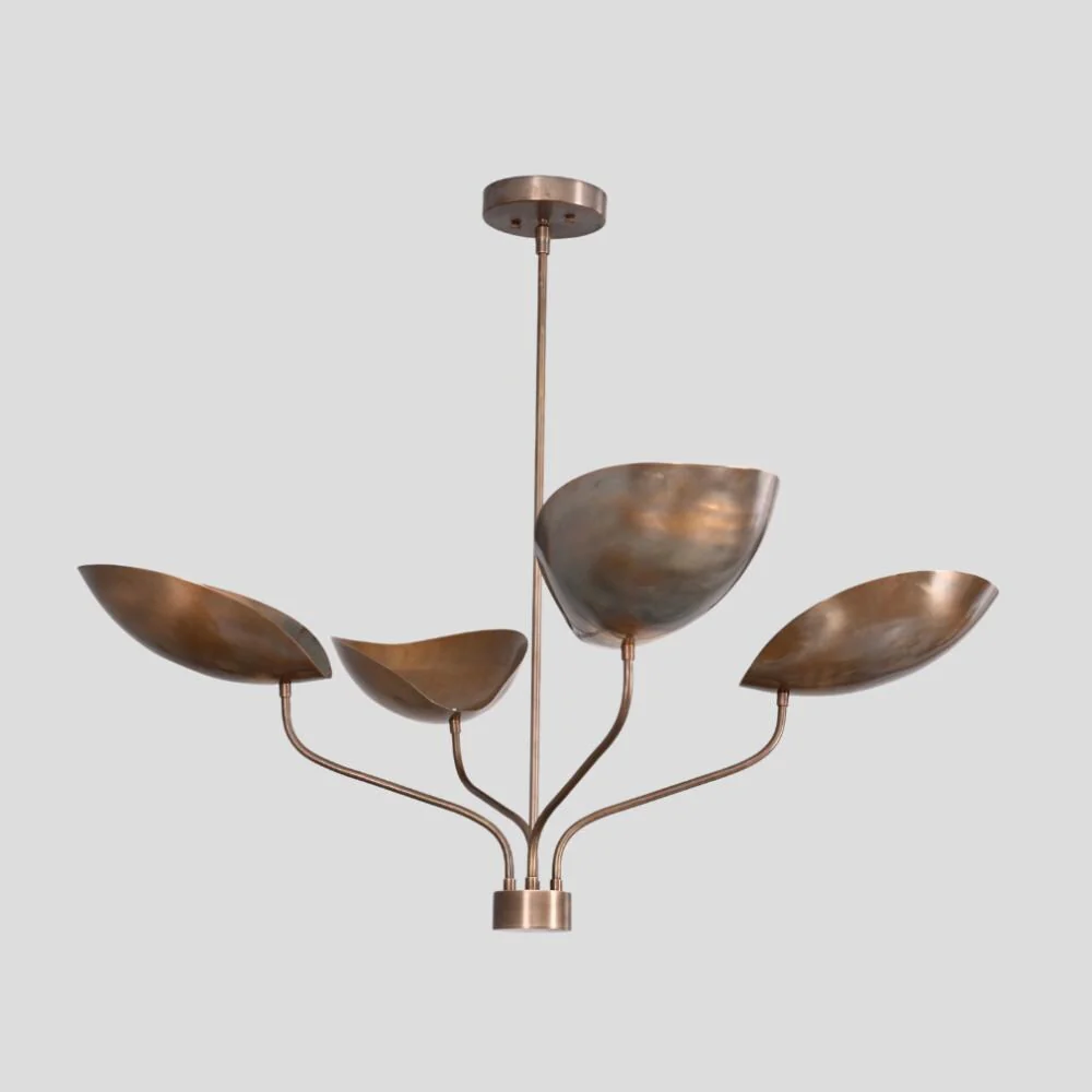 4 Arm Curved Brass Pendant - Modern Ceiling Light - Image 4