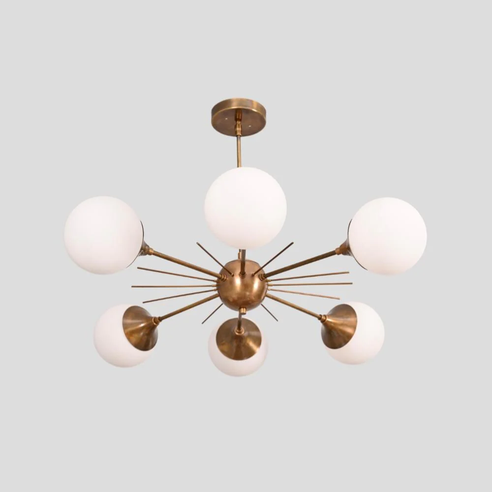 6 Light Brass Globe Ceiling - Mid Century Chandelier - Image 3