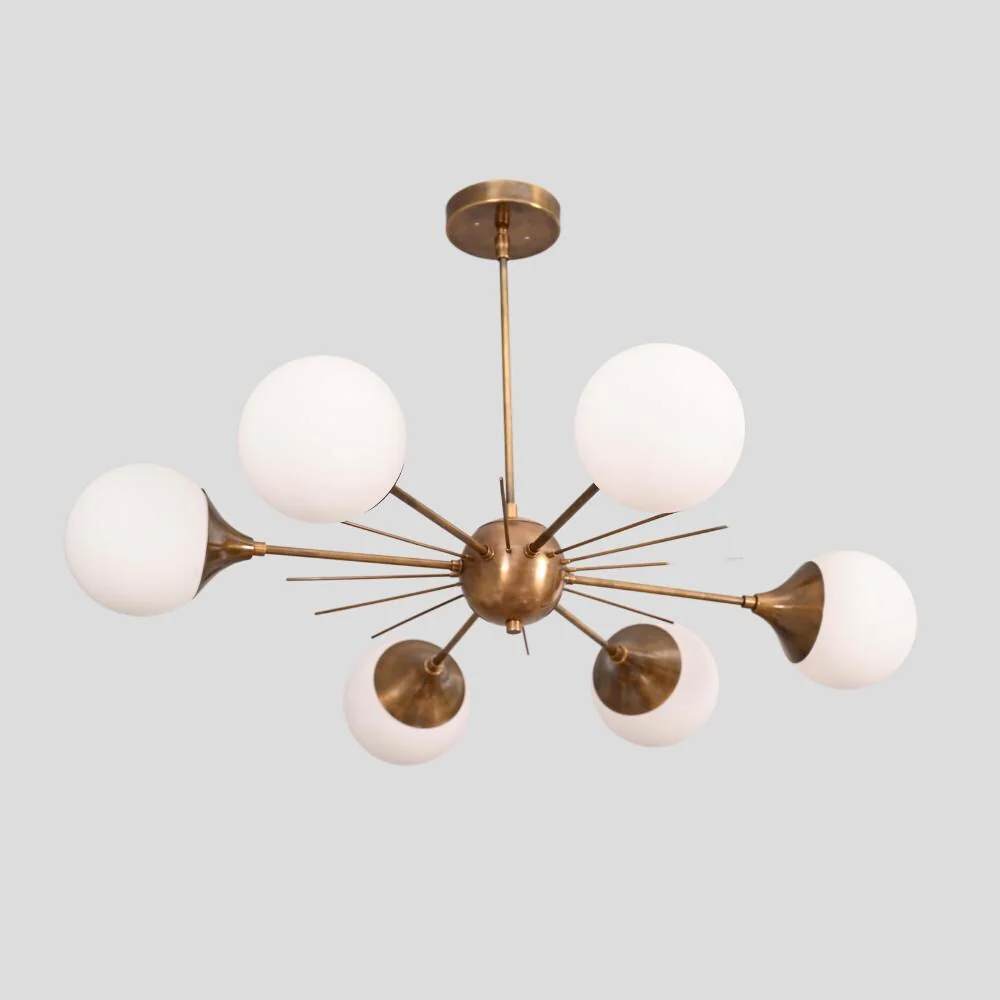 6 Light Brass Globe Ceiling - Mid Century Chandelier - Image 4