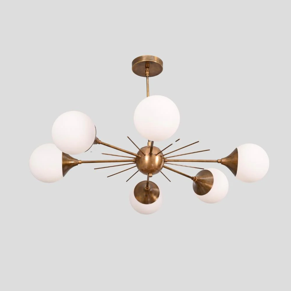 6 Light Brass Globe Ceiling - Mid Century Chandelier - Image 5
