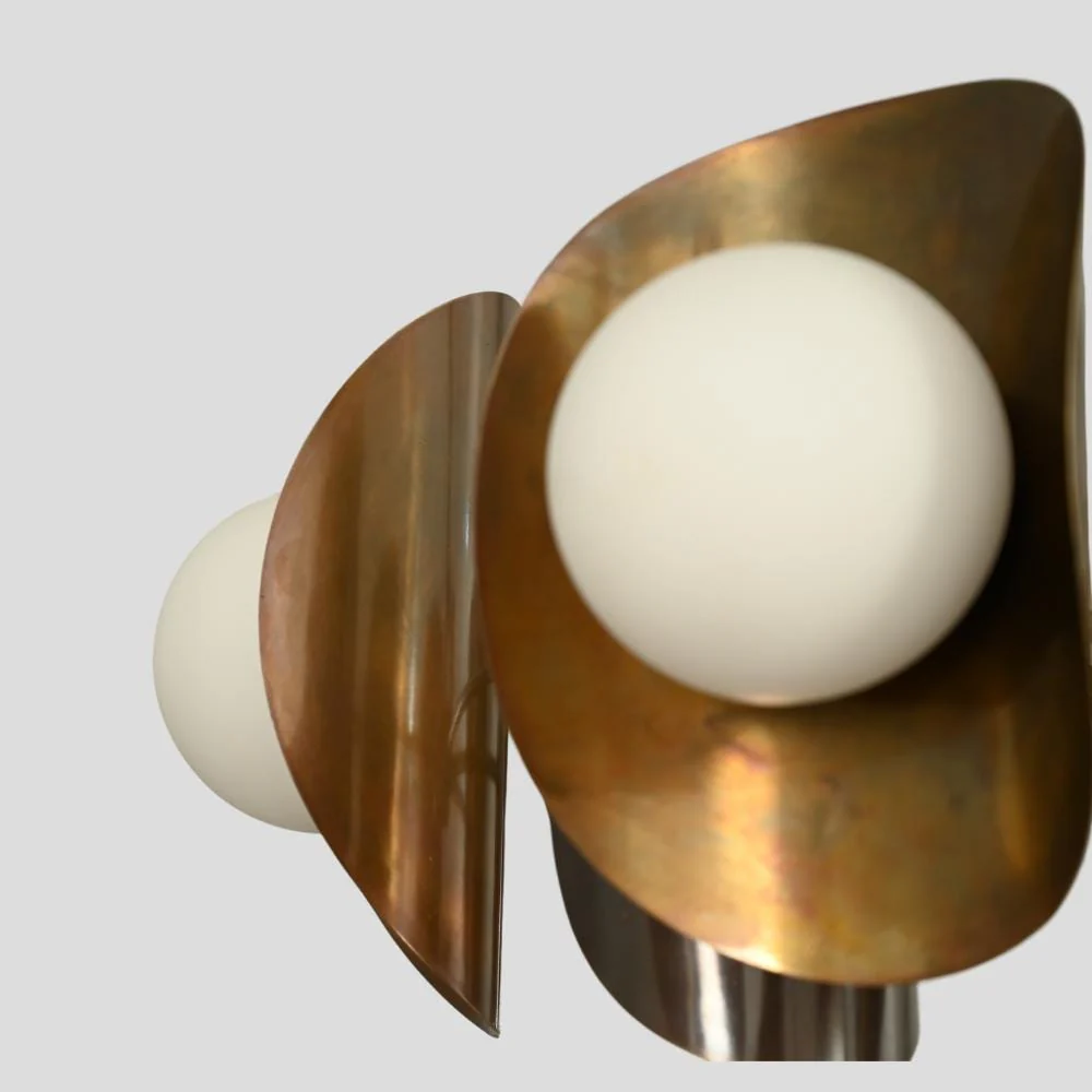 6 Brass Globe Chandelier - Mid Century Ceiling Light - Image 5