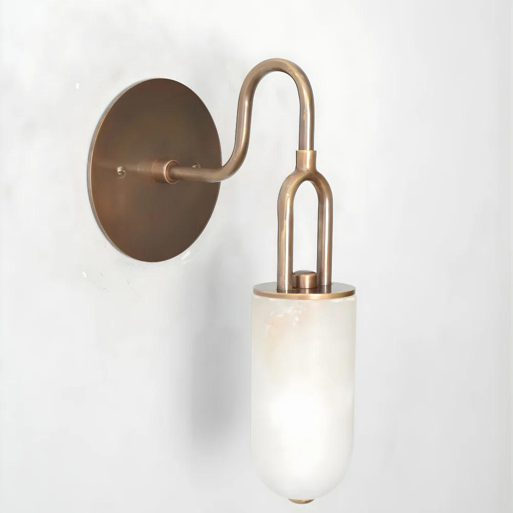 Brass Alabaster Wall Lamp - Curved Marble Wall Sconce - Image 3