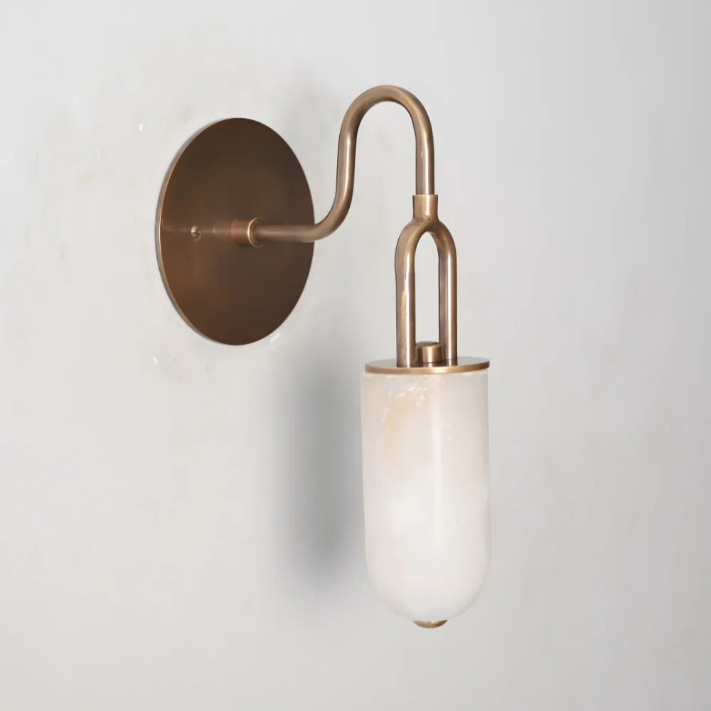 Brass Alabaster Wall Lamp - Curved Marble Wall Sconce - Image 4