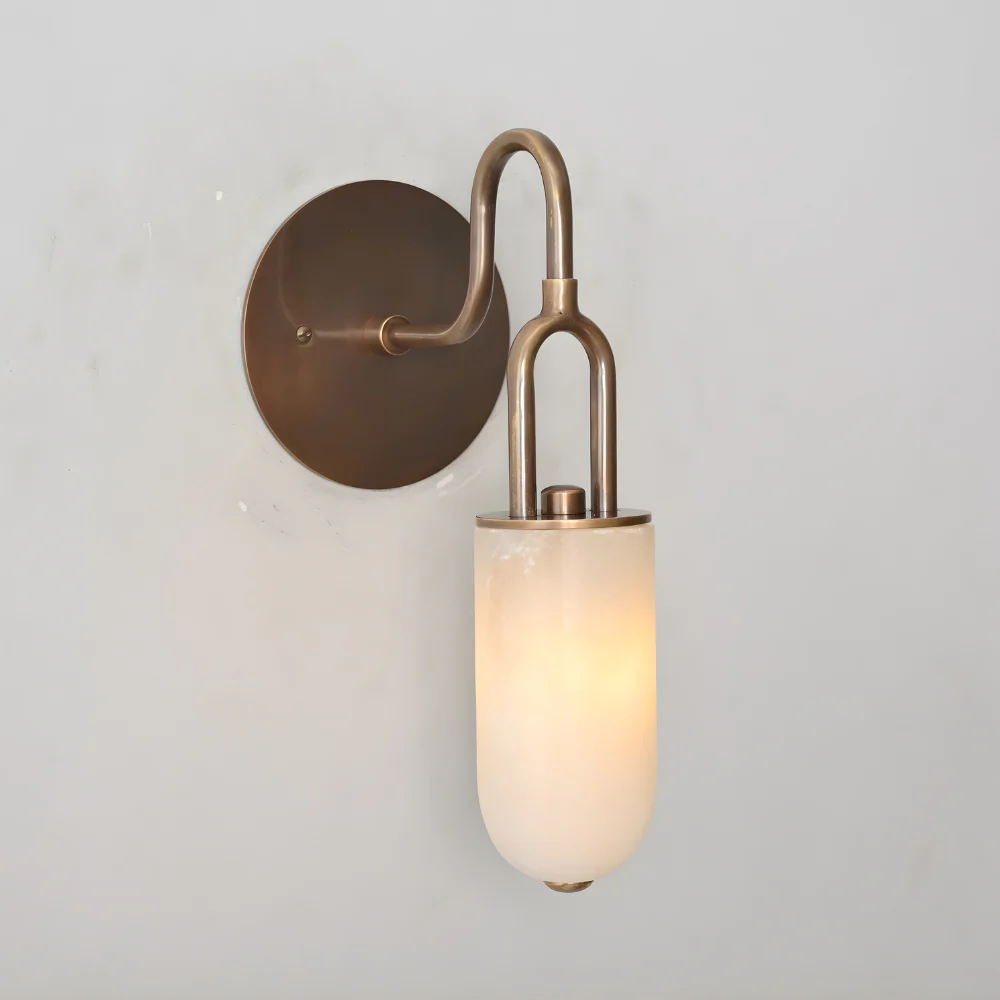 Brass Alabaster Wall Lamp - Curved Marble Wall Sconce - Image 5