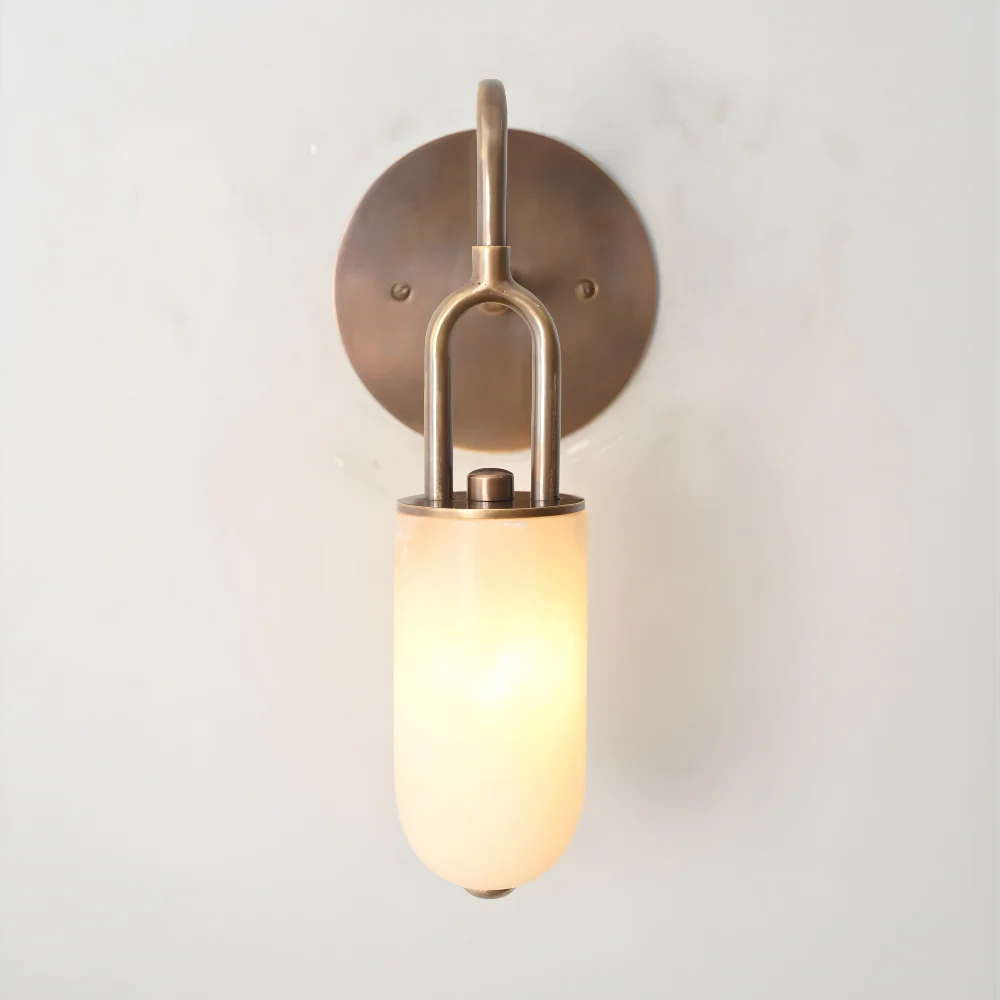 Brass Alabaster Wall Lamp - Curved Marble Wall Sconce - Image 6