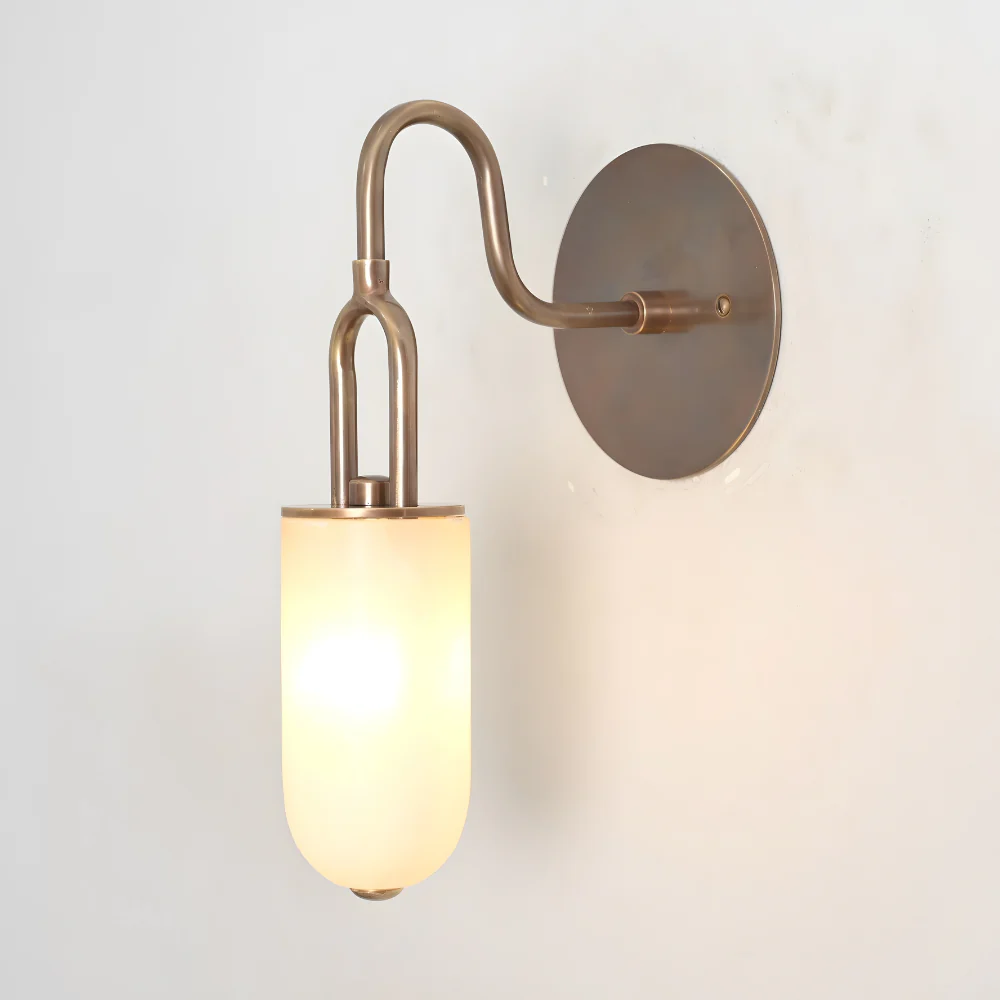 Brass Alabaster Wall Lamp - Curved Marble Wall Sconce - Image 7