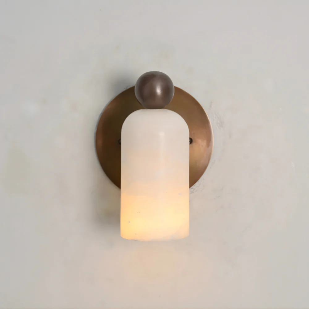 Brass Ball Stub Arm Marble Sconce - Alabaster Wall Lamp - Image 3