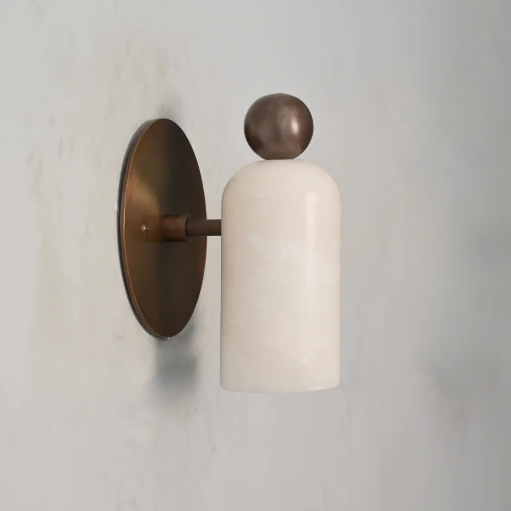Brass Ball Stub Arm Marble Sconce - Alabaster Wall Lamp - Image 4