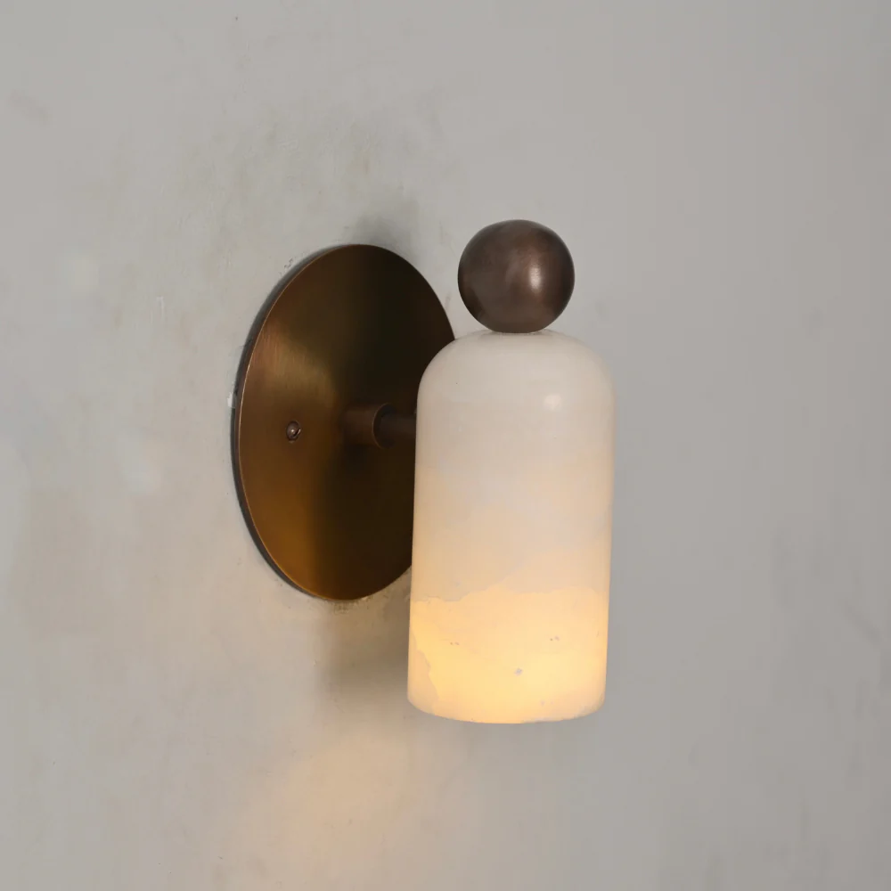 Brass Ball Stub Arm Marble Sconce - Alabaster Wall Lamp - Image 5