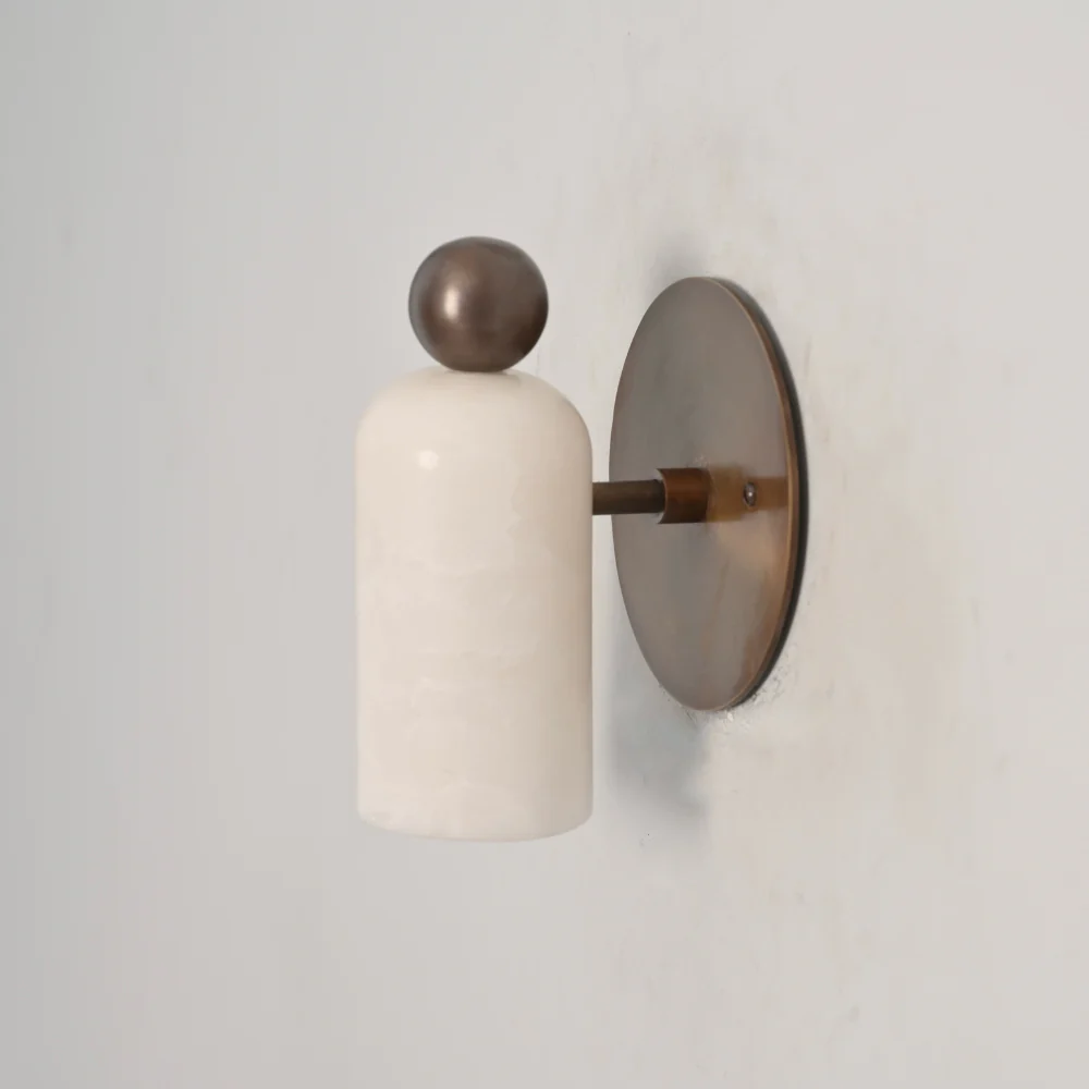 Brass Ball Stub Arm Marble Sconce - Alabaster Wall Lamp - Image 6