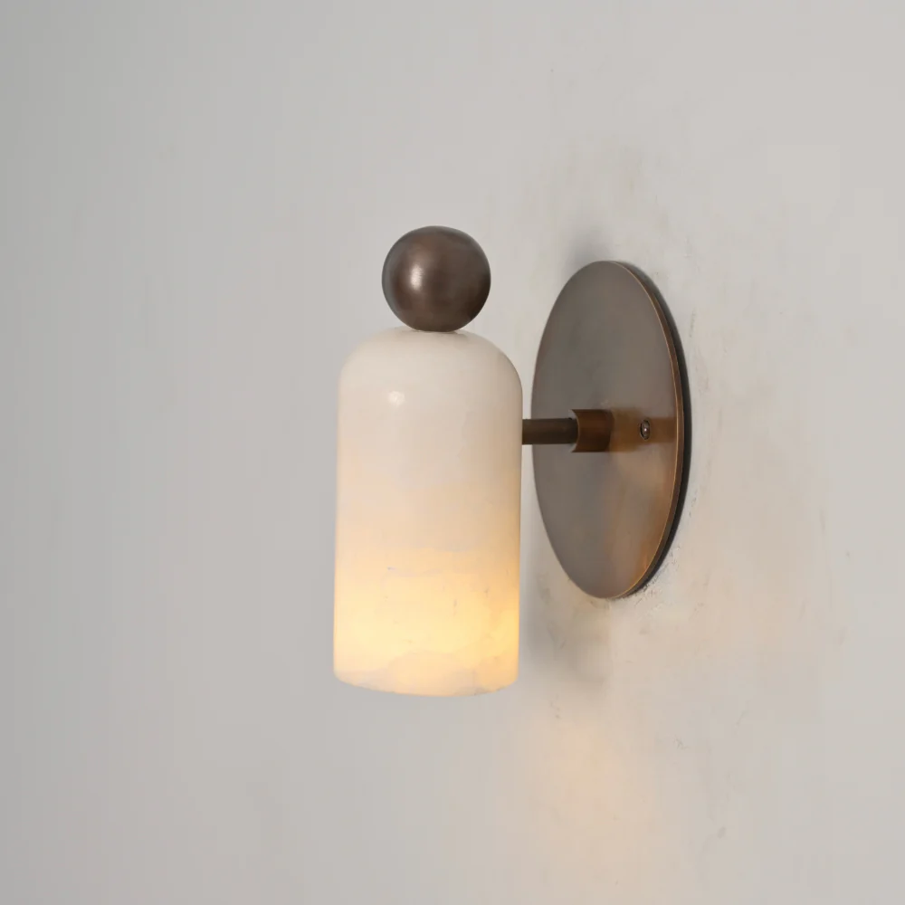 Brass Ball Stub Arm Marble Sconce - Alabaster Wall Lamp - Image 7