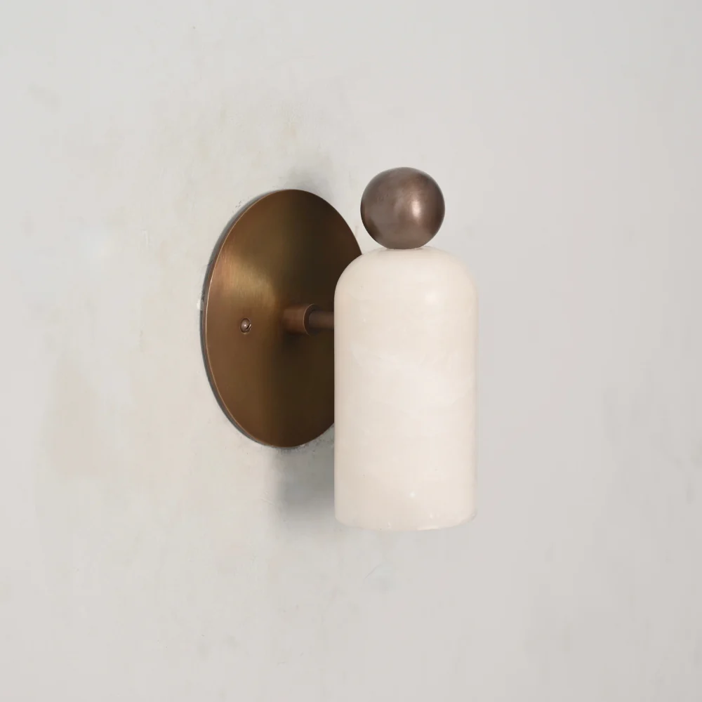 Brass Ball Stub Arm Marble Sconce - Alabaster Wall Lamp - Image 8