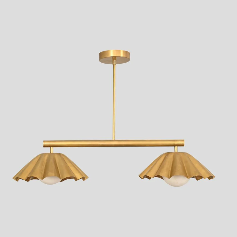 Brass Chandelier 2 Light - Modern Ceiling Light Flower Shade - Image 3