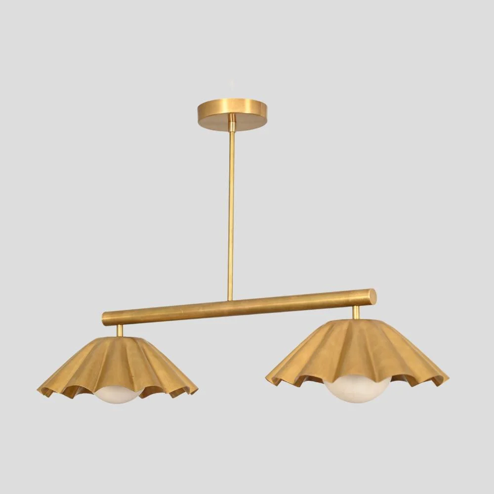 Brass Chandelier 2 Light - Modern Ceiling Light Flower Shade - Image 4