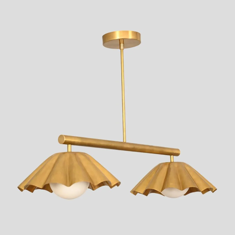 Brass Chandelier 2 Light - Modern Ceiling Light Flower Shade - Image 5