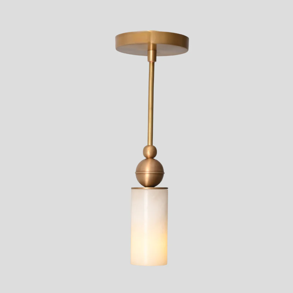 Modern Alabaster Pendant - Brass Cylinder Marble Ceiling Light - Image 3