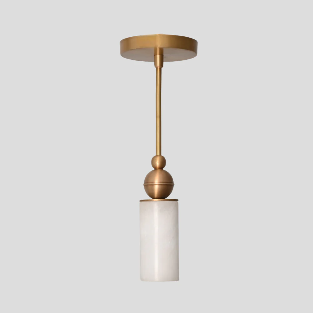 Modern Alabaster Pendant - Brass Cylinder Marble Ceiling Light - Image 4