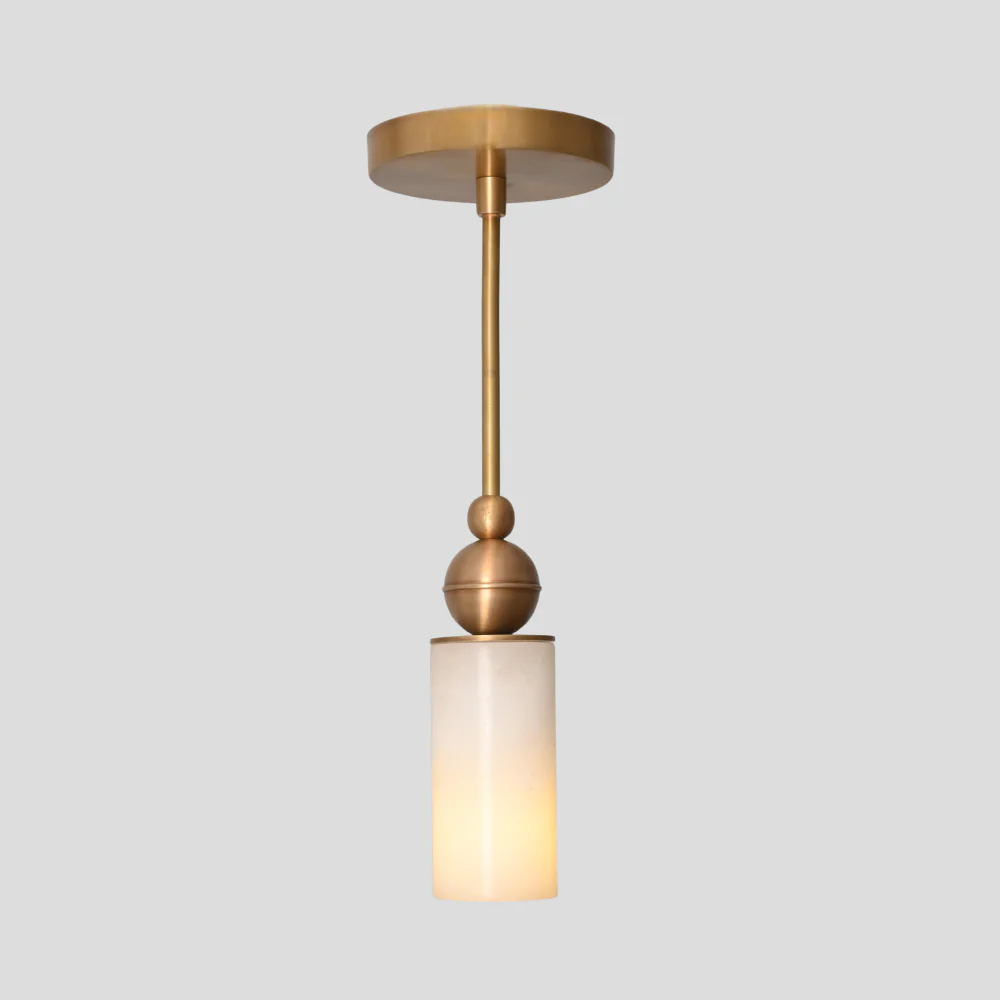 Modern Alabaster Pendant - Brass Cylinder Marble Ceiling Light - Image 5