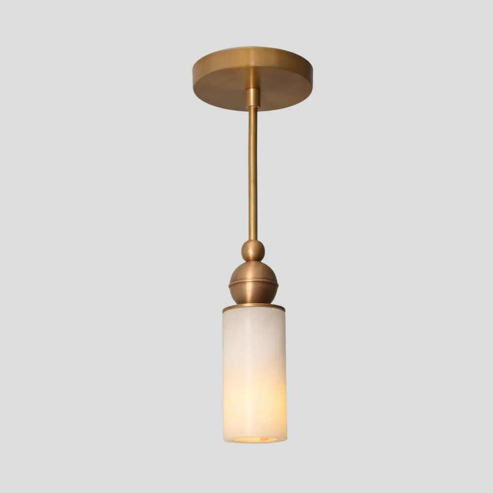 Modern Alabaster Pendant - Brass Cylinder Marble Ceiling Light - Image 6