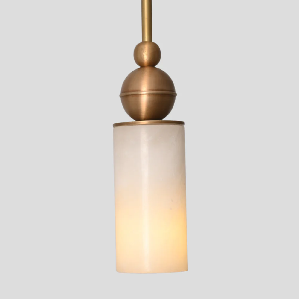 Modern Alabaster Pendant - Brass Cylinder Marble Ceiling Light - Image 7