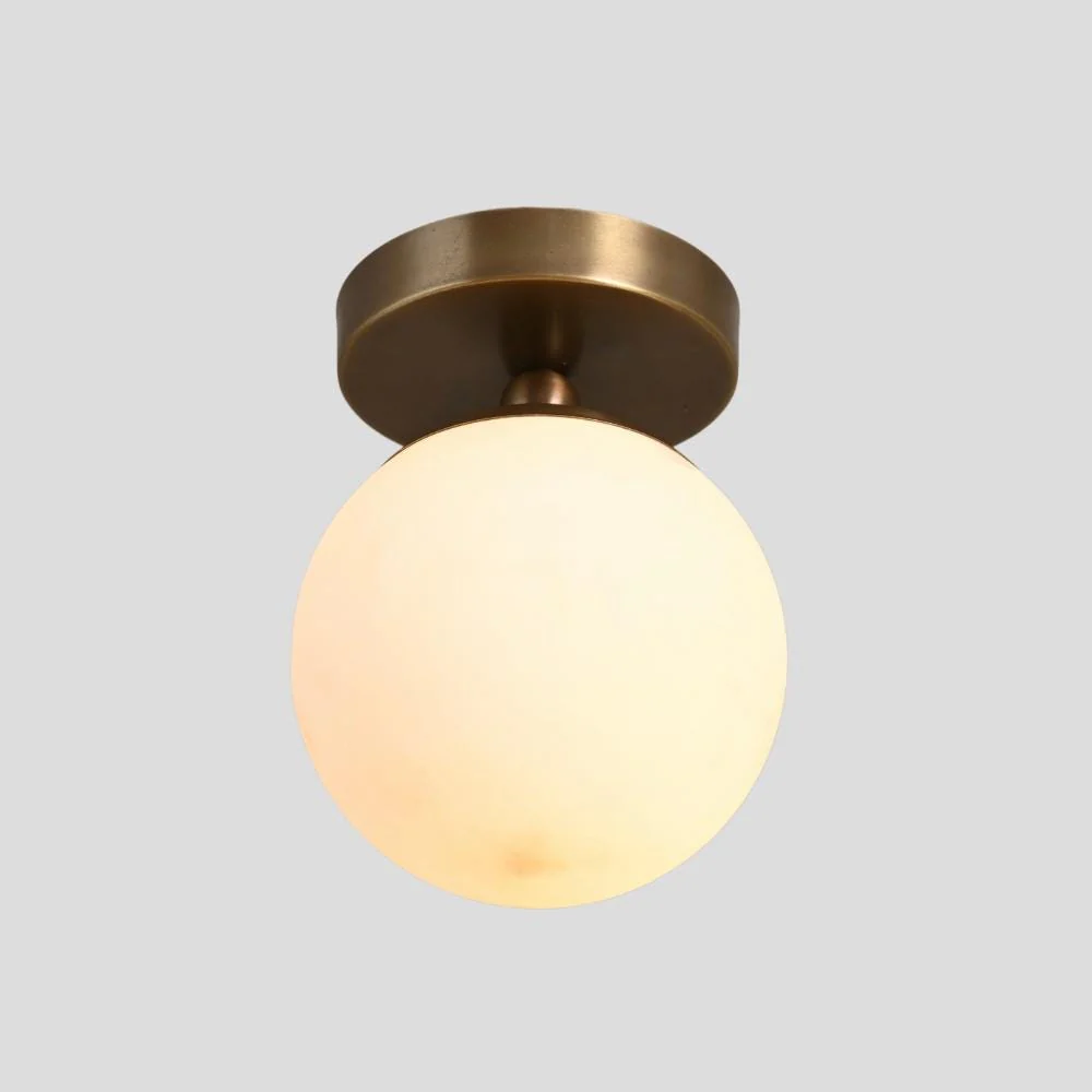 Brass Glass Globe Flush Mount - Mid Century Ceiling - Image 4