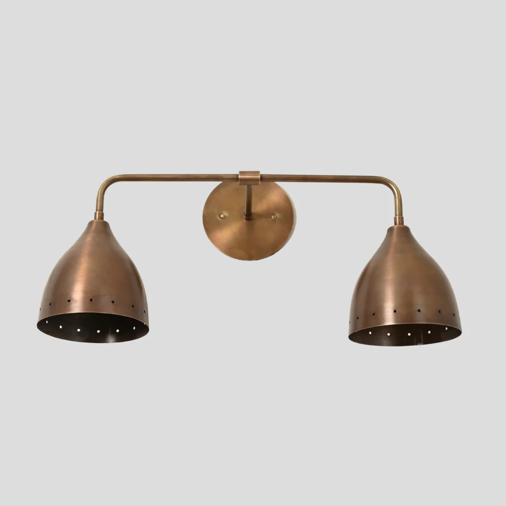 Brass Vanity Light - 2 Light Perforated Wall Sconce - Image 5
