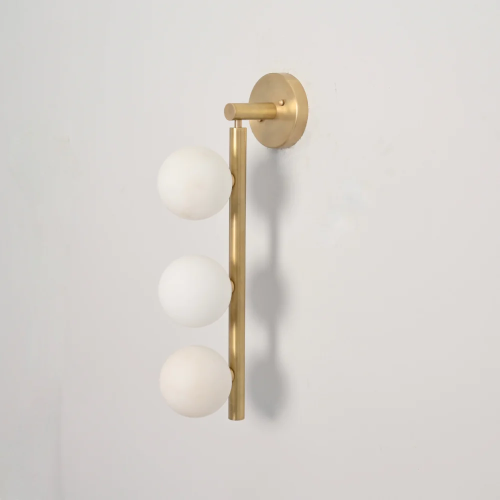 Brass Vanity Light - 3 Glass Globe Wall Sconce - Image 3