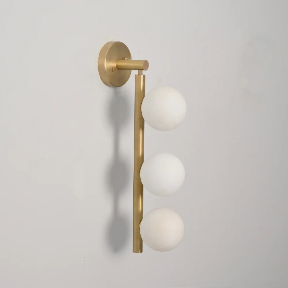 Brass Vanity Light - 3 Glass Globe Wall Sconce - Image 4