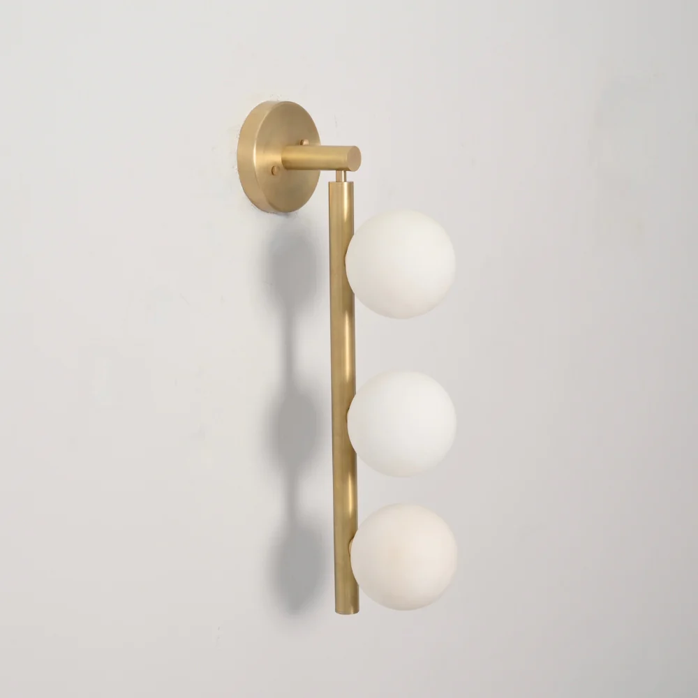 Brass Vanity Light - 3 Glass Globe Wall Sconce - Image 5