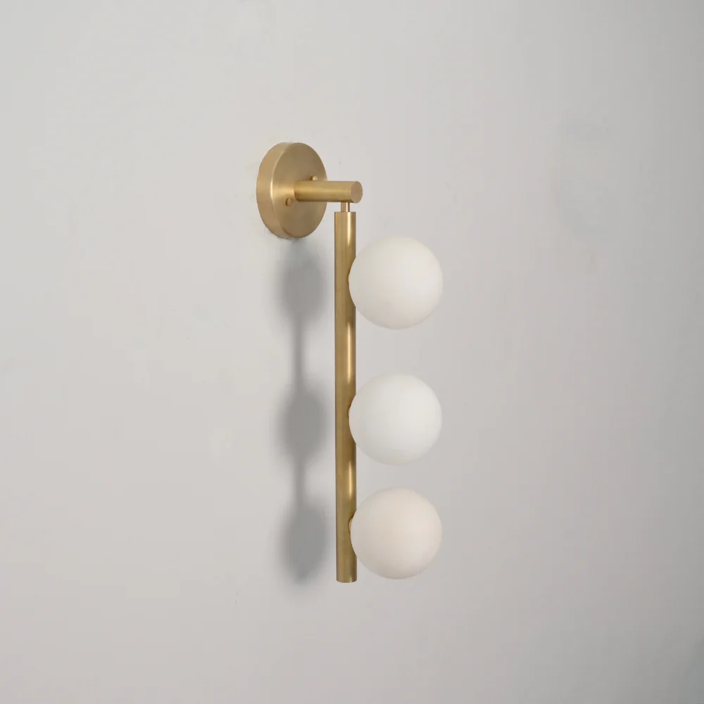 Brass Vanity Light - 3 Glass Globe Wall Sconce - Image 7