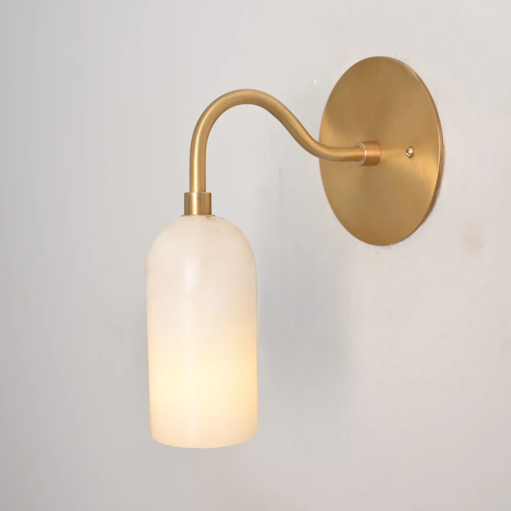 Modern Curved Alabaster Wall Sconce - Brass Marble Wall Lamp - Image 4