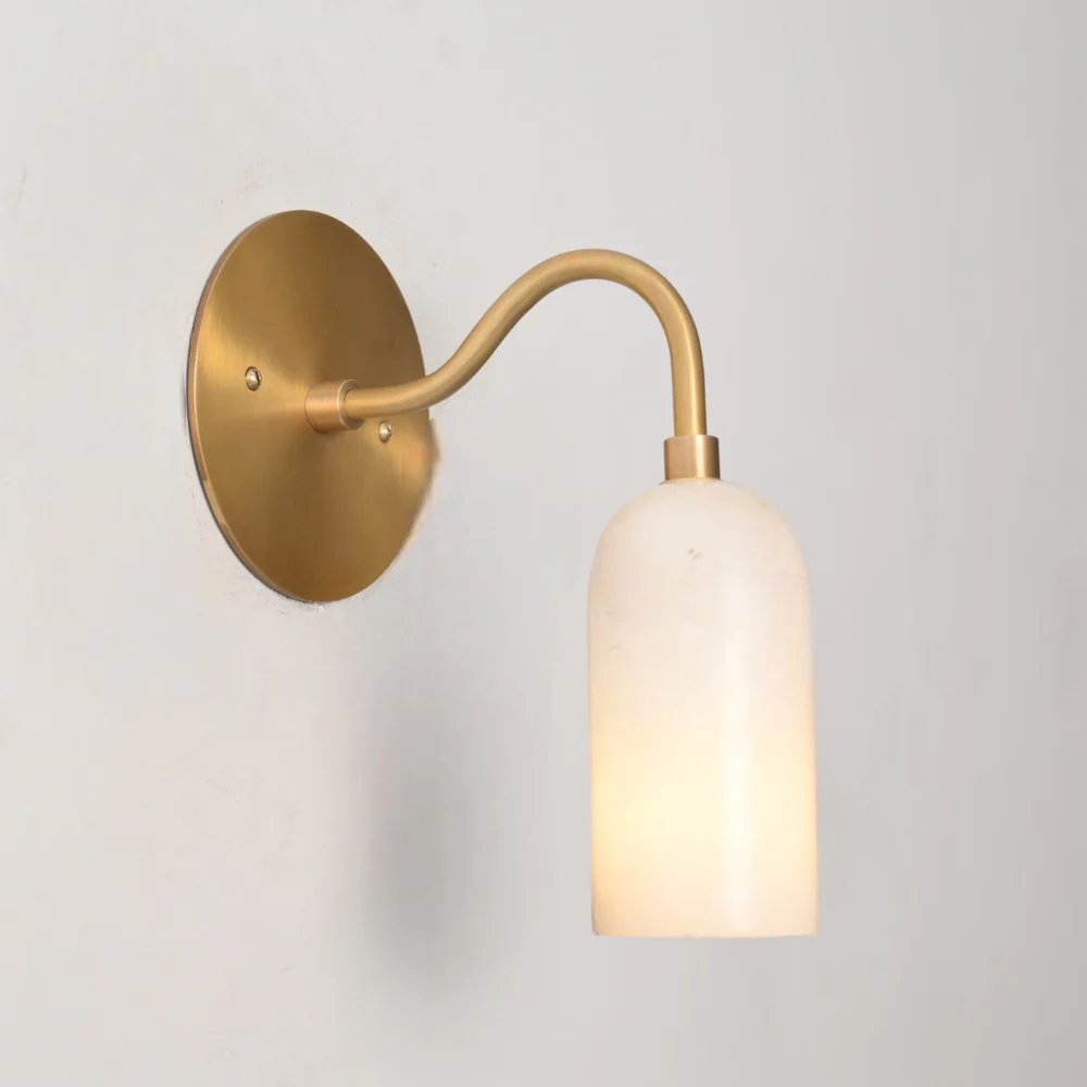 Modern Curved Alabaster Wall Sconce - Brass Marble Wall Lamp - Image 5