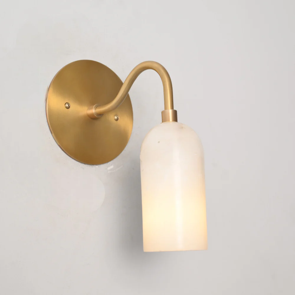 Modern Curved Alabaster Wall Sconce - Brass Marble Wall Lamp - Image 6