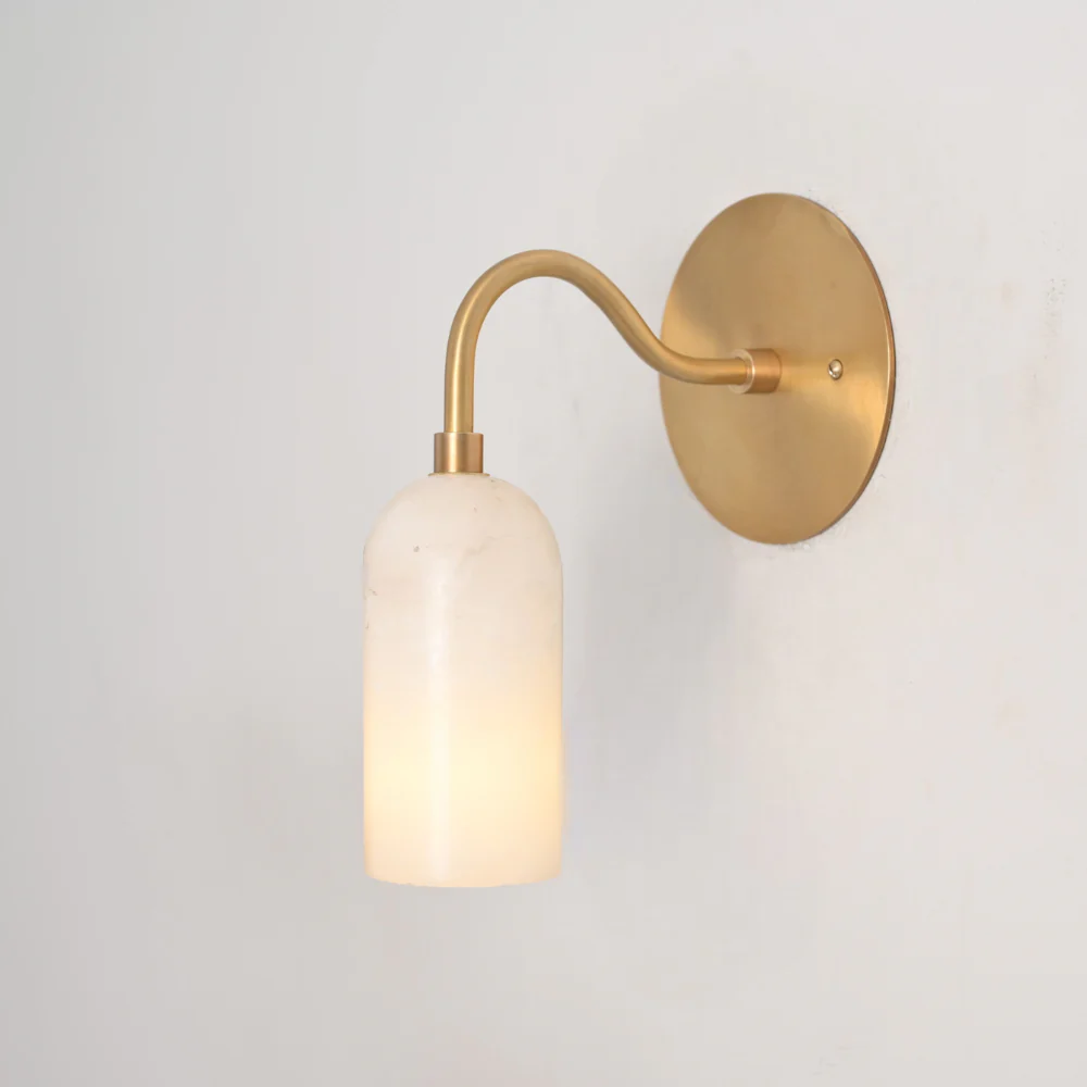 Modern Curved Alabaster Wall Sconce - Brass Marble Wall Lamp - Image 7