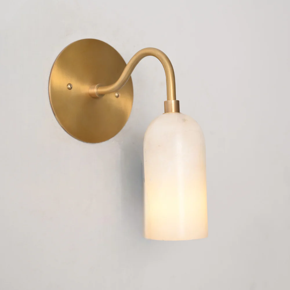Modern Curved Alabaster Wall Sconce - Brass Marble Wall Lamp - Image 8