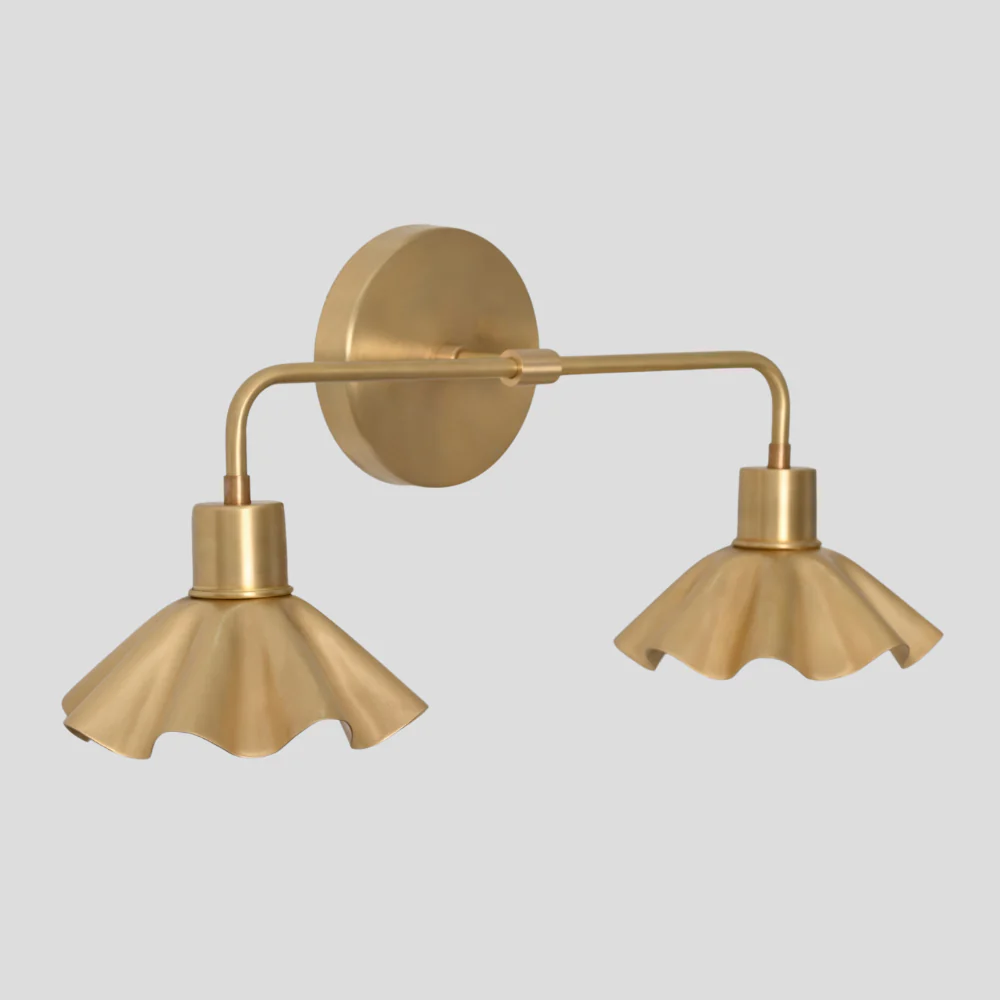 Double Brass Vanity Light - Flower Shade Wall Sconce - Image 4