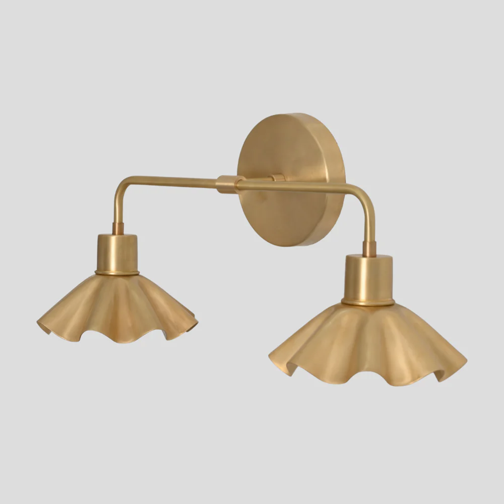 Double Brass Vanity Light - Flower Shade Wall Sconce - Image 5
