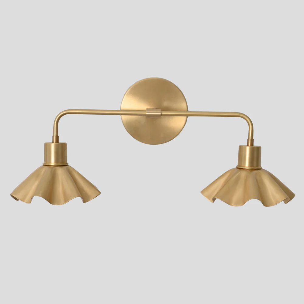 Double Brass Vanity Light - Flower Shade Wall Sconce - Image 6